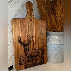 Acacia Wood Cutting Board with Mule Deer Design